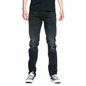 $249 NUDIE JEANS CO. Dude Dan Button Fly  Jeans ORGANIC Cotton Black Rider 28x32